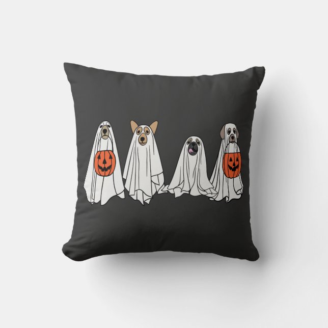 Coussin Hommes mignons femmes Halloween chien chiens fantô (Recto)