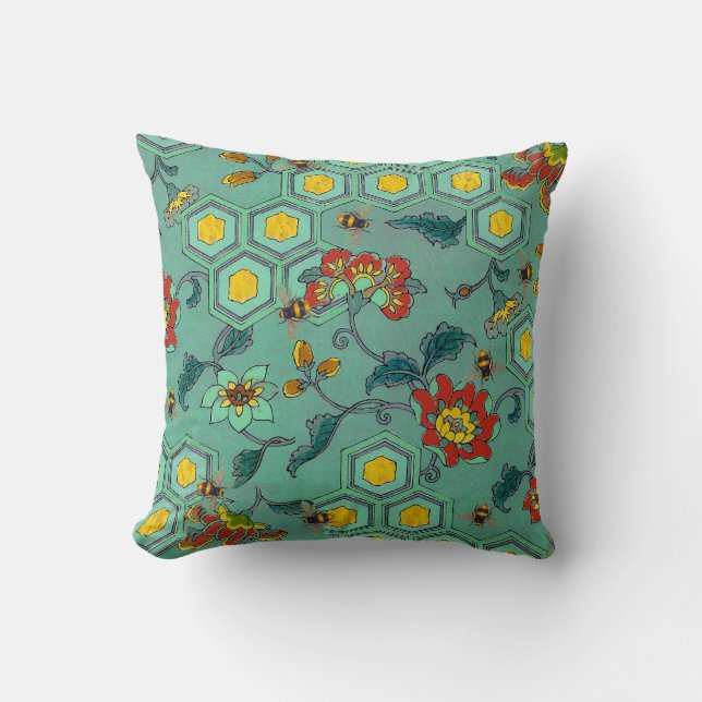 COUSSIN HONEY ABEILLES, BEEHIVES, FLEURS DE PRINTEMPS BEEK (Recto)