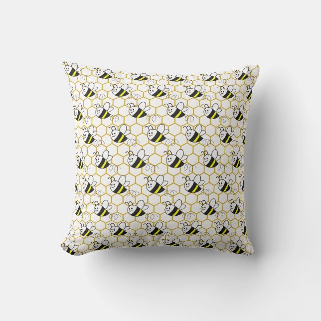 Coussin Honey Bee Honeycomb Black Yellow White Pattern  (Recto)