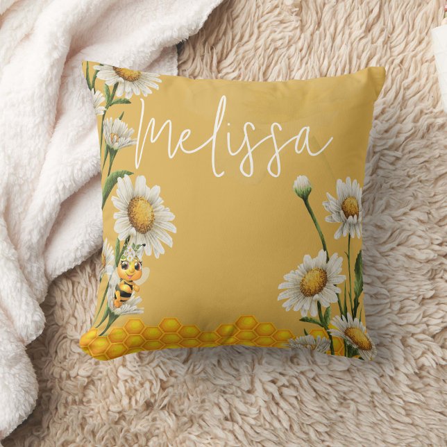 Coussin Honey Bee Honeypeb White Daisy Personnaliser (Créateur téléchargé)