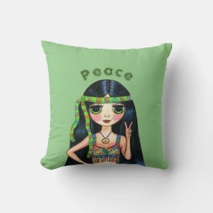 Coussin Honneur psychédélique hippie chick de la paix 1960