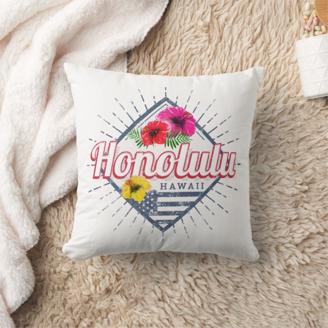Coussin Honolulu City Hawaii États-Unis Vintage USA (Couverture)