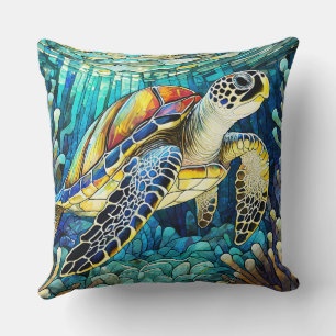 Coussin Honu à la tortue de mer en verre tendu