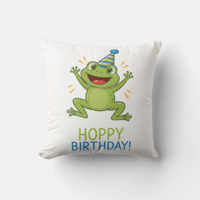 Coussin Hoppy Birthday Funny Frog Kids (Recto)