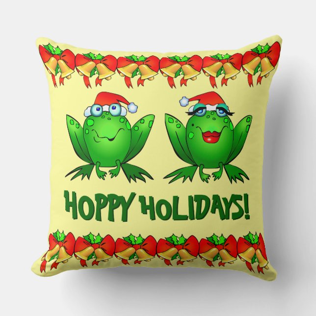 Coussin Hoppy Holidays Cute Père Noël Christmas Frogs (Recto)