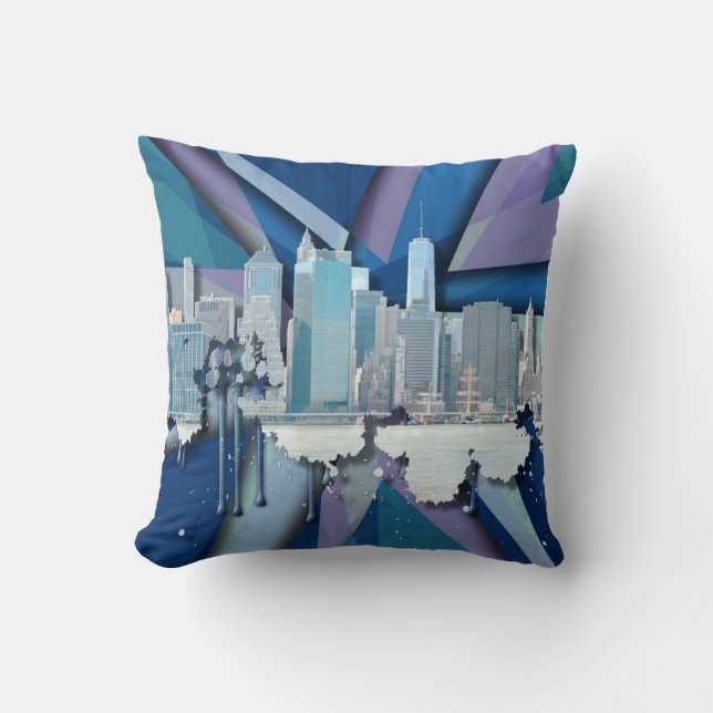 Coussin Horizon | 3D bleu de New York City (Recto)