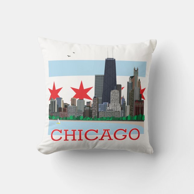 Coussin Horizon de Chicago et drapeau de ville (Recto)