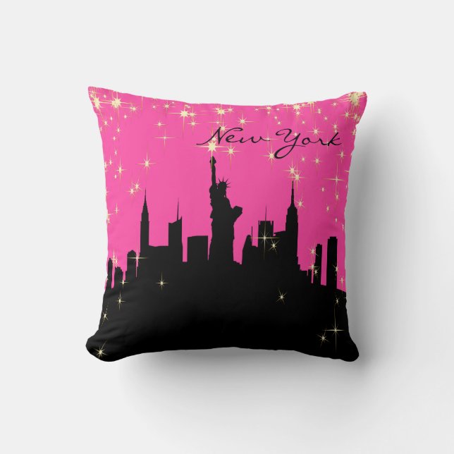 Coussin Horizon de New York de roses indien et de noir (Recto)