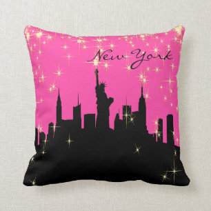 Coussin Horizon de New York de roses indien et de noir