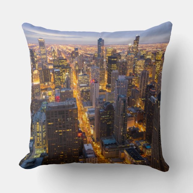 Coussin Horizon du centre de Chicago au crépuscule (Recto)