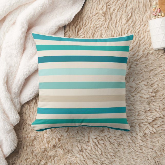 Coussin Horizontal Même Stripes, Lagon, Bleu, Aqua, Crème (Couverture)