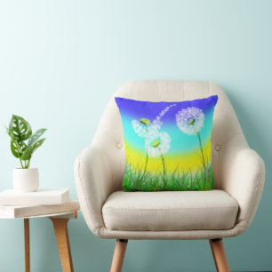 Coussin Horloge de mauvaises herbes peinte à l'huile,