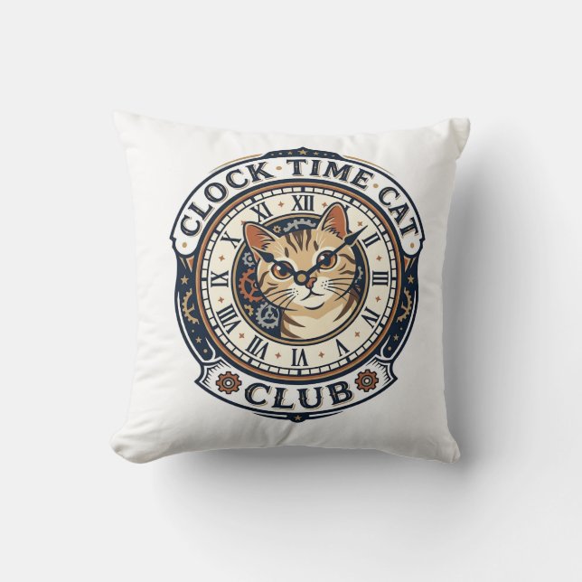 Coussin Horloge Temps Chat Chat Graphique Tee Art - Horlog (Recto)