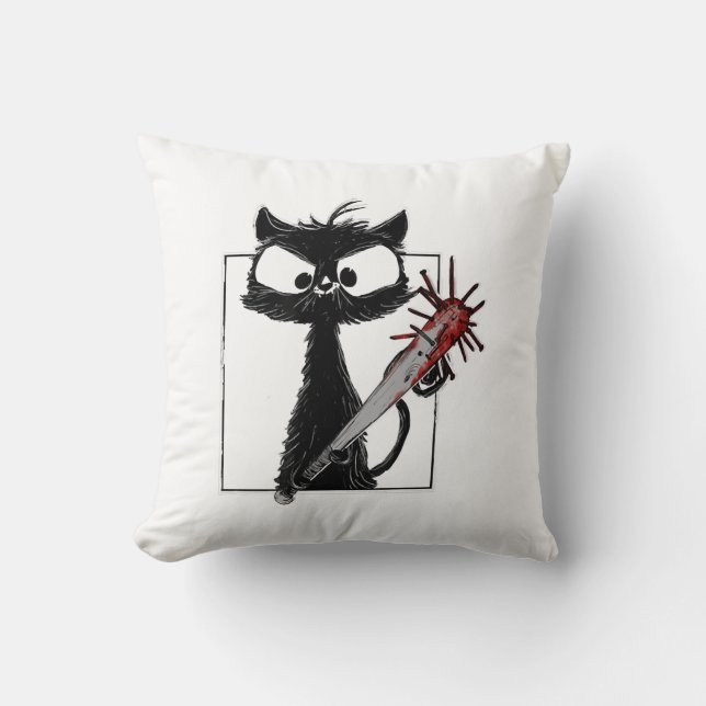 Coussin Horreur de baseball de chat noir Halloween (Recto)