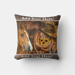 Coussin Horse Cowboy Casquette Lasso Sunflower Rustic Barq