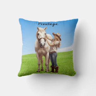 Coussin Horse Girl Horseback équitation Meadow Personnalis