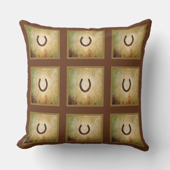 Coussin Horseshoe en Brown et Gold Plaid (Recto)