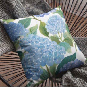 Coussin Hortensias bleus   Beau buisson floral