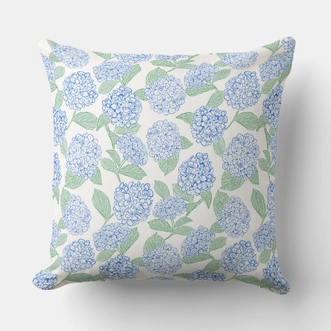 Coussin Hortensias bleus et verts prépa (Recto)