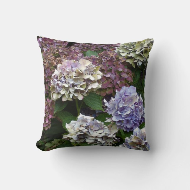 Coussin Hortensias pourpres de 1 bleu de lavande (Recto)