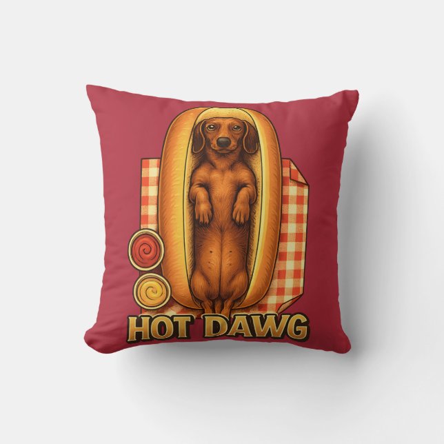 Coussin Hot Dawg Funny Dachshund Hot Dog Parody Cute Dog  (Recto)