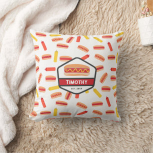 Coussin Hot Dog Fast Food Motif Retro Monogramme