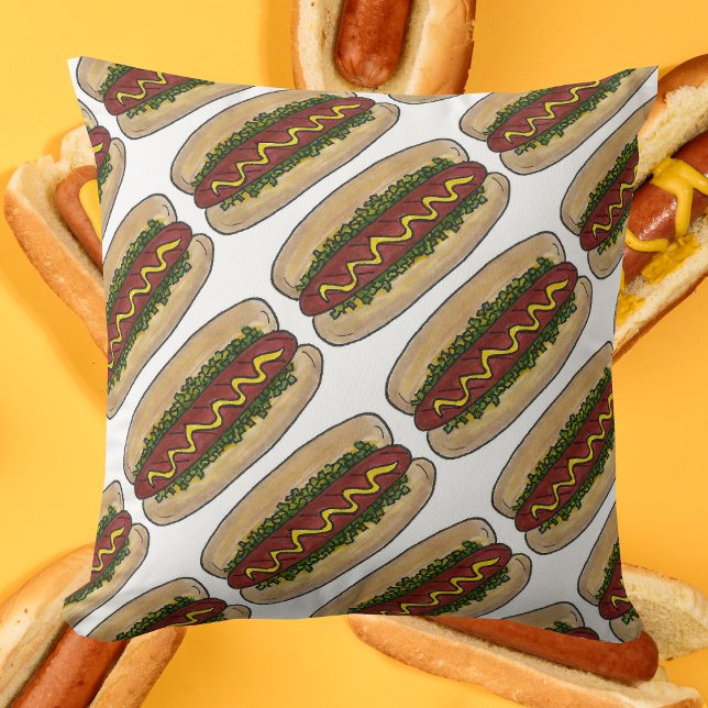 Coussin Hot Dog Hotdog Frank Wiener Relish Mustard Bun (Hot dog pillow)