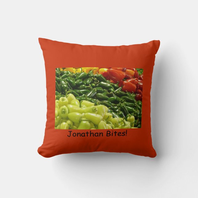 Coussin Hot Pepper Personalized nom Bites Orange Square (Recto)