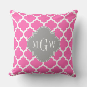 Coussin Hot Pink #2 Wht Moroccan #5 Dk Gray Name Monogram