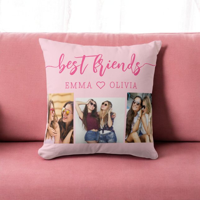 Coussin Hot Pink Best Friends 3 Photo Collage Keepsaké (Créateur téléchargé)