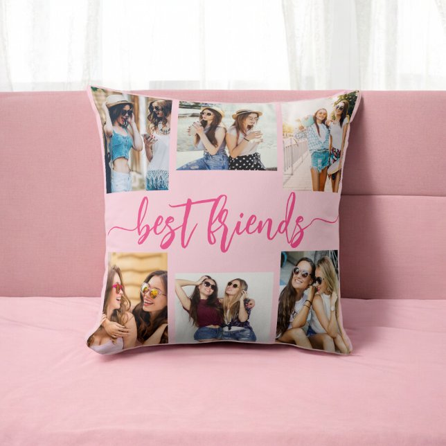 Coussin Hot Pink Best Friends 6 Photo Collage Keepsaké (Créateur téléchargé)