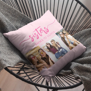 Coussin Hot Pink Sisters 3 Photo Collage Keepsaké cadeau
