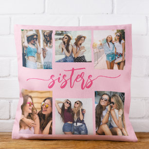 Coussin Hot Pink Sisters 6 Photo Collage Keepsaké cadeau