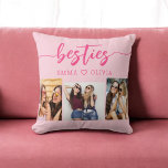 Coussin Hot Rose Besties Friends 3 Photo Collage<br><div class="desc">Capturez l'essence de l'amitié avec Hot Pink Besties Friends 3 Photo Collage Lancer Oreiller. Personnalisé avec un design rose vif et un collage de trois photos chères, il célèbre des moments inoubliables avec vos besties. Réalisée à partir de matériaux de qualité, cette coussin ajoute une touche design et sentimentale à...</div>