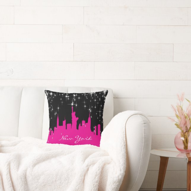 Coussin Hot rose et Black New York Skyline (Canapé)