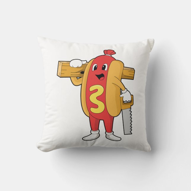 Coussin Hotdog as Carpenter with Saw & Wood (Recto)