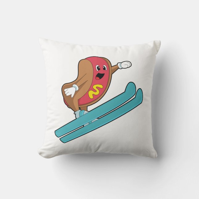 Coussin Hotdog comme sauteur de ski avec Ski.PNG (Recto)