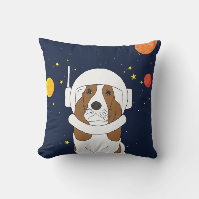 Coussin Hound Dog Astronaut Animal Avec Casque Spatial (Recto)