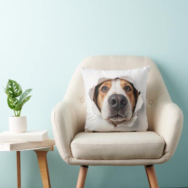Coussin Hound Dog Peeking À Travers Torn Papier Trou (Chaise)
