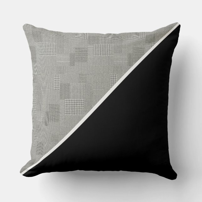 Coussin Houndstooth géométrique moderne Motif noir blanc (Recto)