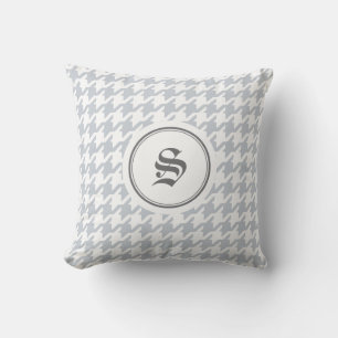 Coussin Houndstooth gris classique tendance avec monogramm