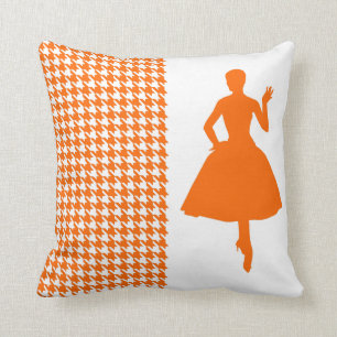 Coussin Houndstooth moderne Tangerine avec Silhouette