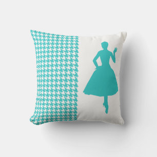Coussin Houndstooth moderne turquoise avec Silhouette