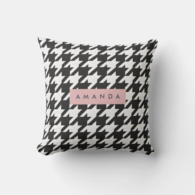 Coussin Houndstooth Noir et Blanc Personnalisé Classique (Recto)