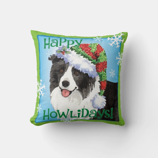 Coussin Howliday heureux border collie (Recto)