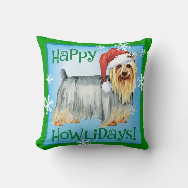 Coussin Howlidays heureux Terrier soyeux (Recto)