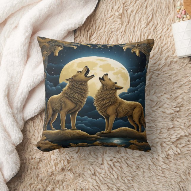 Coussin Howling Wolunder a Pleine lune at Night (Couverture)
