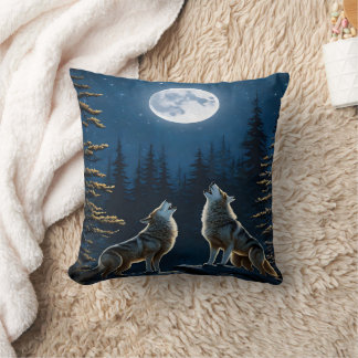 Coussin Howling Wolunder a Pleine lune at Night