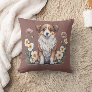 Coussin Hübscher Collie umringt von Blumen -
