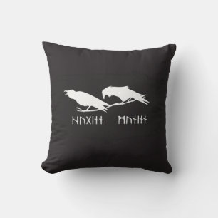 Coussin Huginn et Muninn Corbeaux Vikings Encre Norse